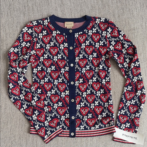 Gucci Sweaters - Authentic Gucci Heart Pattern Sweater - Red and Blue